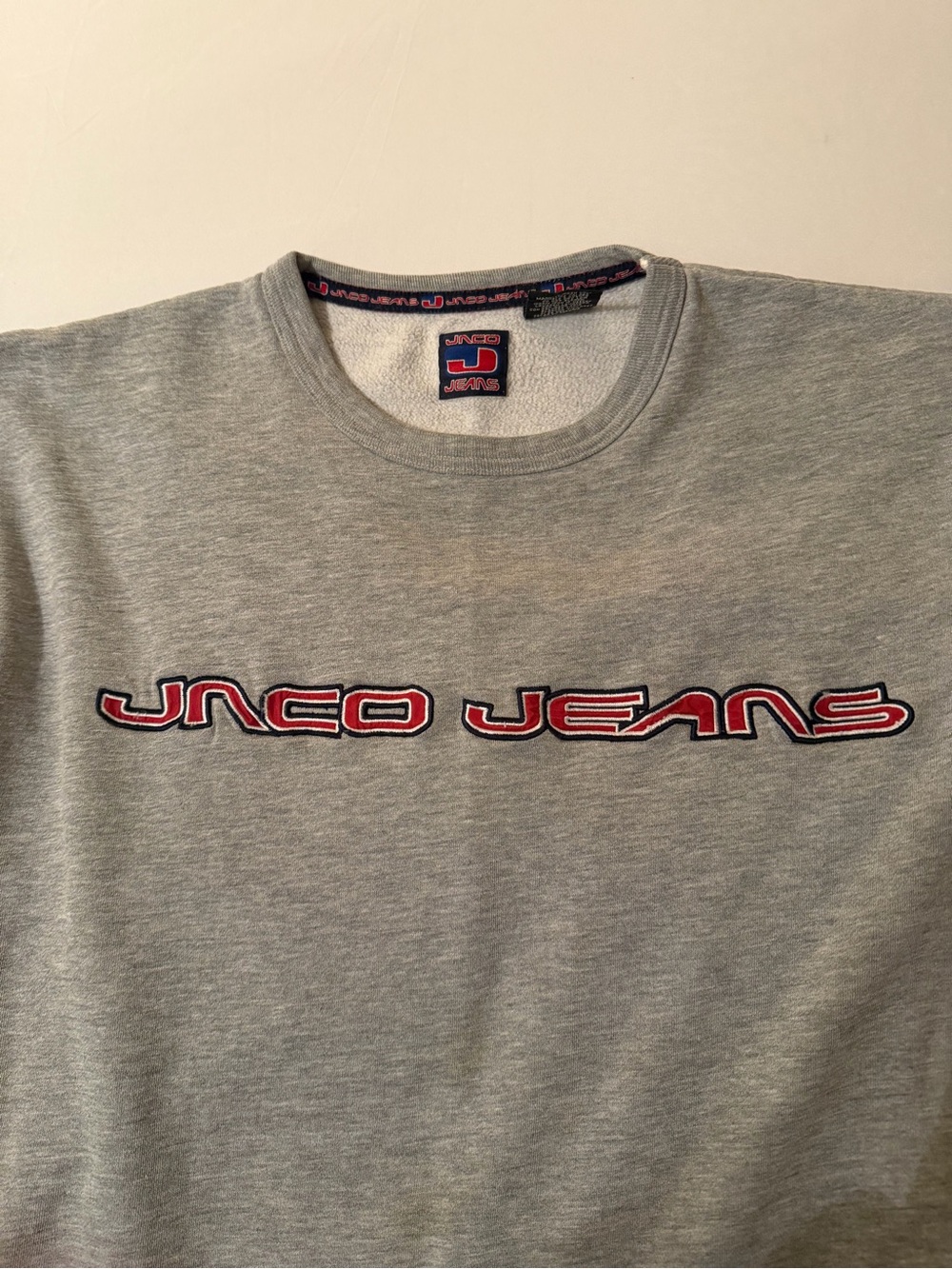 Vtg 90’s JNCO Jeans Gray Embroidered Logo Crew Neck Sweatshirt Men's Size L